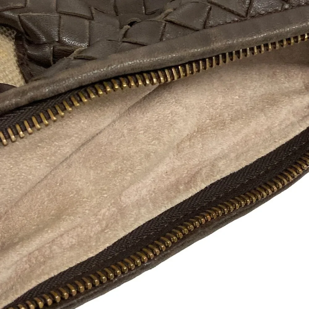 Bottega Veneta Medium Veneta bag Handbag 115653 Dark Brown Beige Leather Canvas